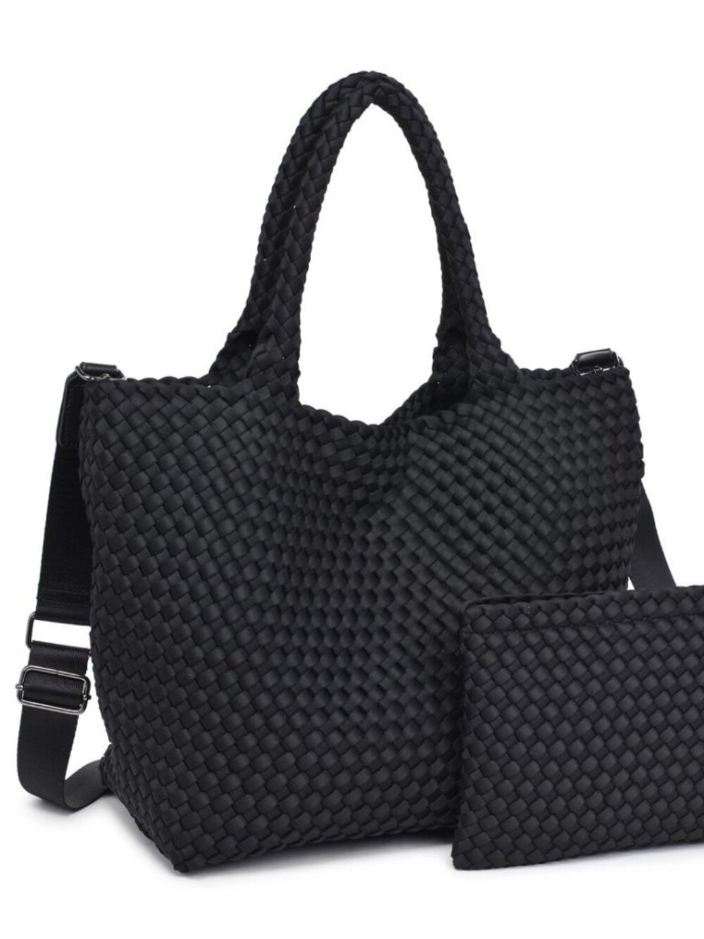 Sol and Selene Sky's The Limit Medium Tote Neoprene Black Travel Crossbody Bag